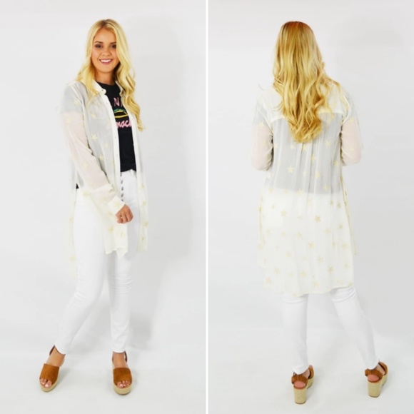 Michael Stars Tops - Michael Stars White Long Sleeve Embroidered Top